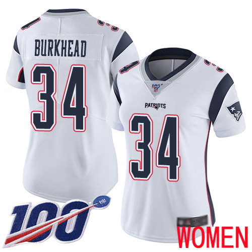 New England Patriots Football #34 100th Season Limited White Women Rex Burkhead Road NFL Jersey